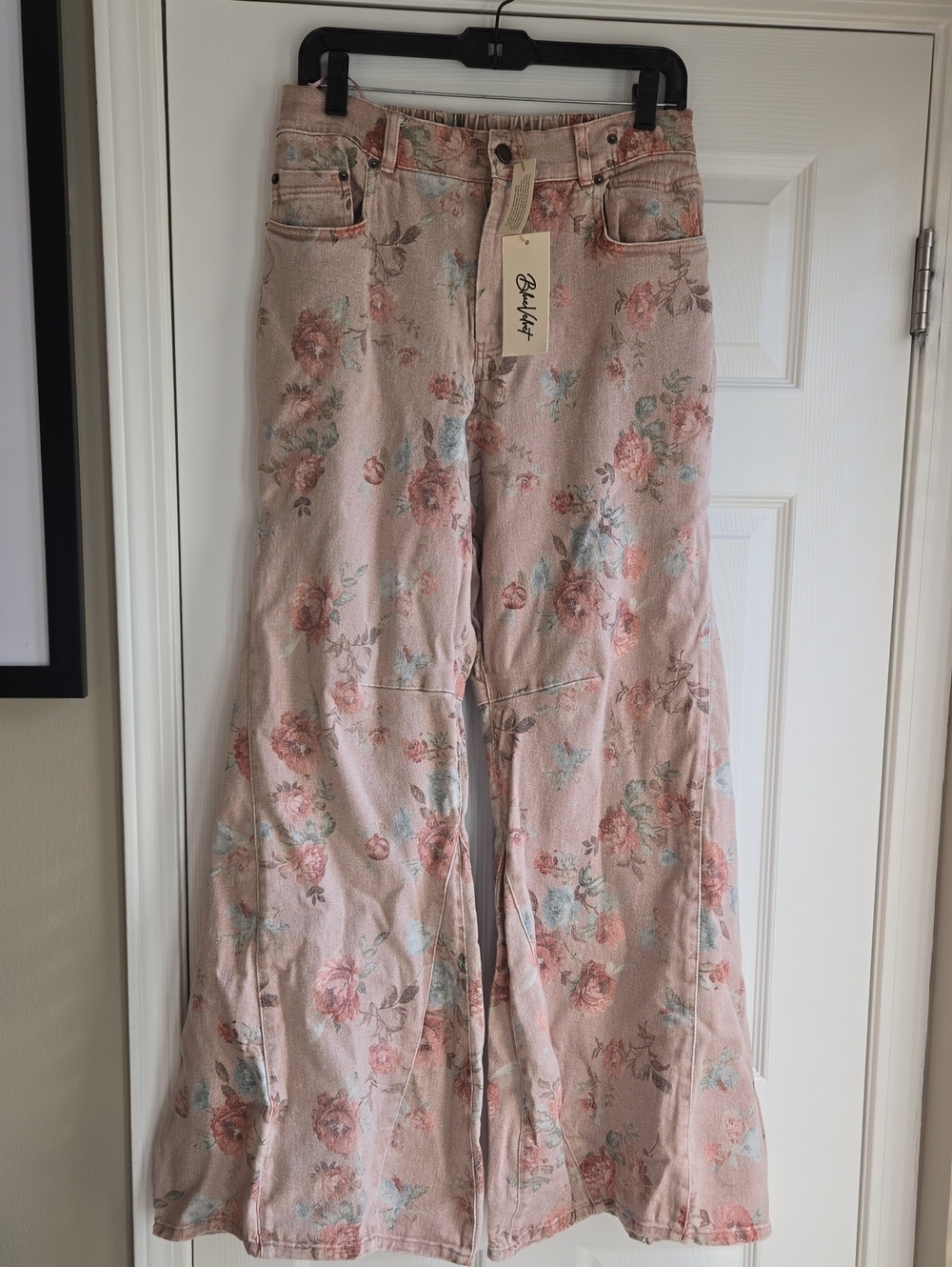 Velvet Pink Floral Wide-Leg Jeans